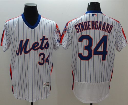 Mets #34 Noah Syndergaard White(Blue Strip) Flexbase Authentic Collection Alternate Stitched MLB Jersey - Click Image to Close